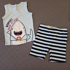 Carter's Shark Snack Attack Tank and Striped Shorts Set - Navy & Pale Blue, 5T